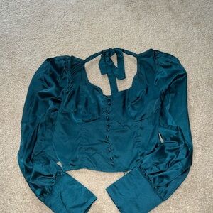 SHEIN Teal Satin Blouse